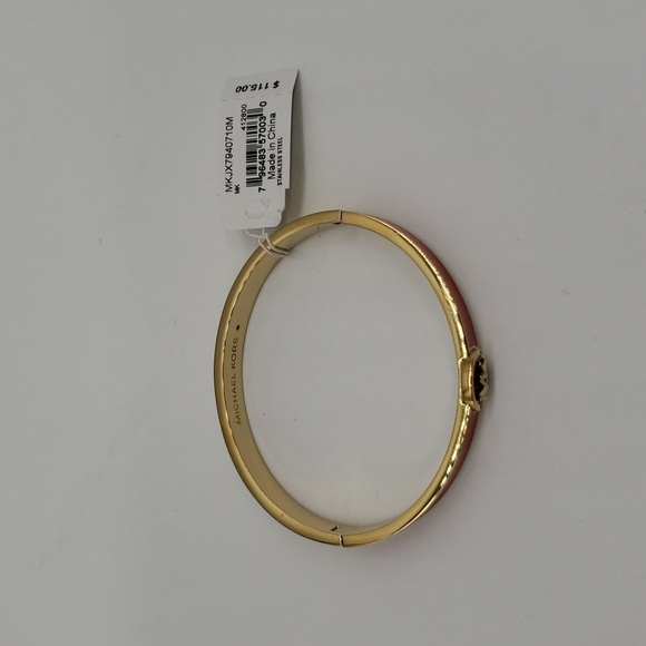 535- MICHAEL Michael Kors Haute Gold Tone Orange Enamel Bangle Bracelet NWT - Picture 5 of 8